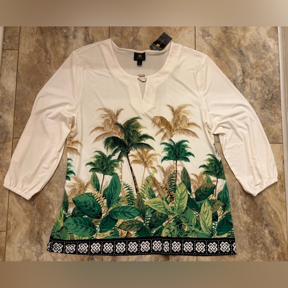 JM Collection Tops - NWT JM Collection Tropical Retreat Blouse Palm Tree Print Women’s XL